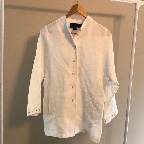 Yansi Fugel White Linen Blend Blouse - Size Small - Picture 1 of 8